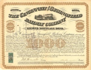 Cincinnati and Springfield Railway Co. - $1,000 Railroad Bond